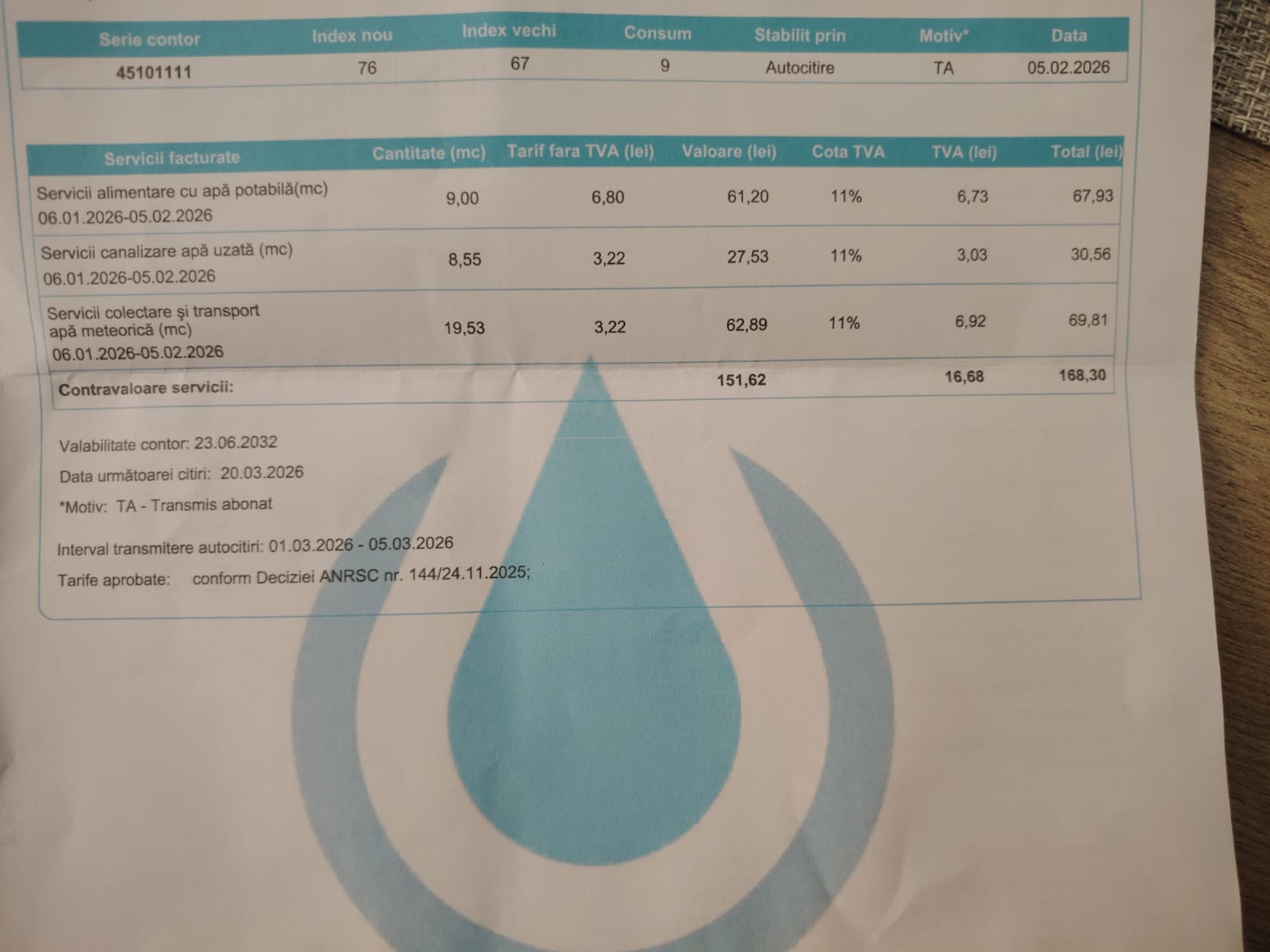 factura apa nova ploiesti taxa apa meteorica