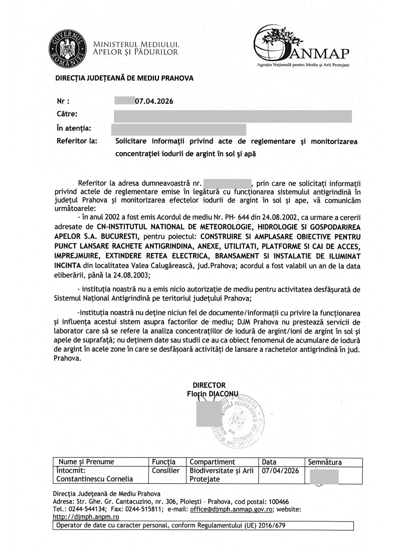 direcția judeteana de mediu prahova document