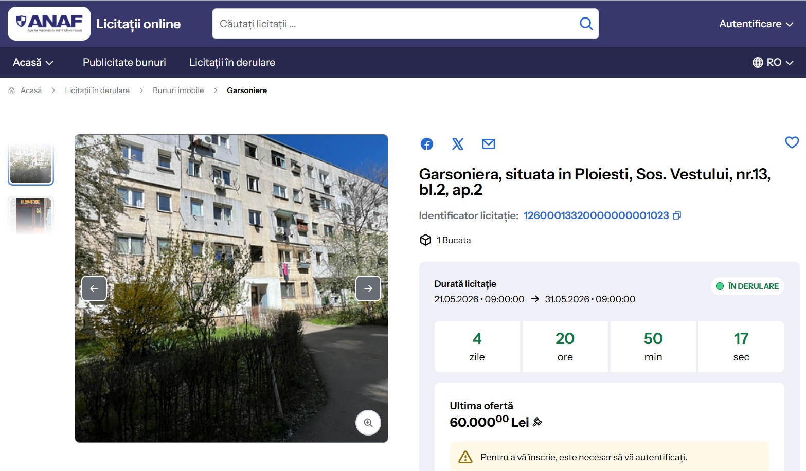 garsoniera licitatie anaf