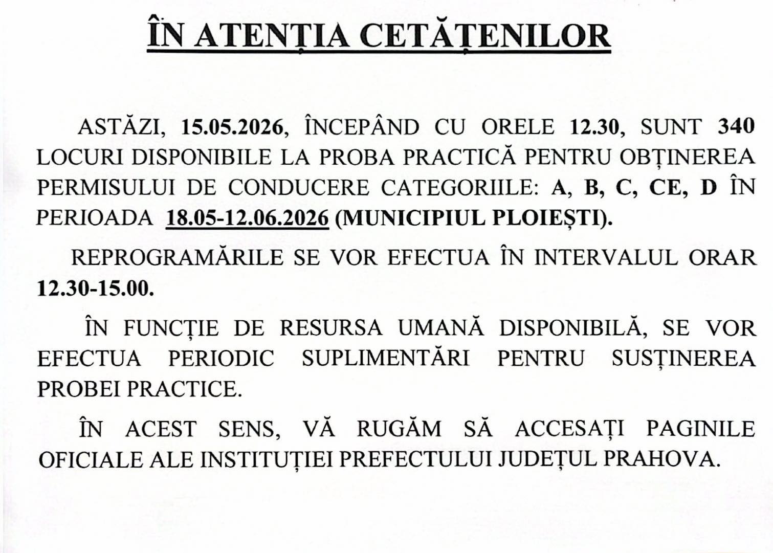 suplimentare  locuri examen auto ploiesti