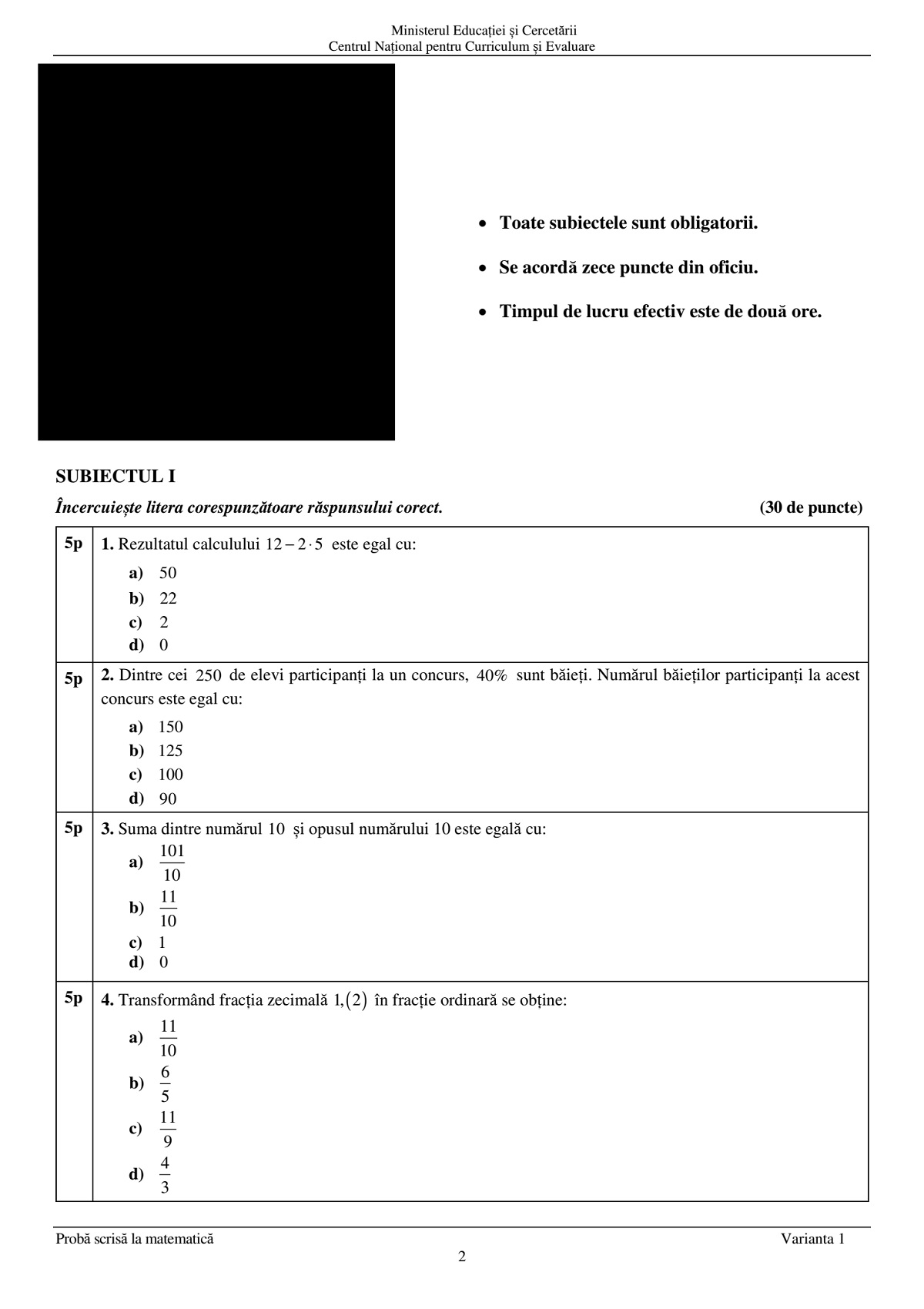 subiecte matematica