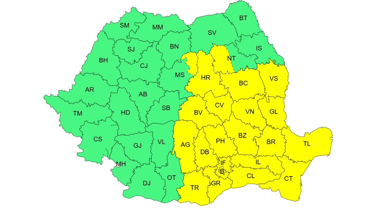 Cod galben de ploi torențiale și vijelii în Prahova