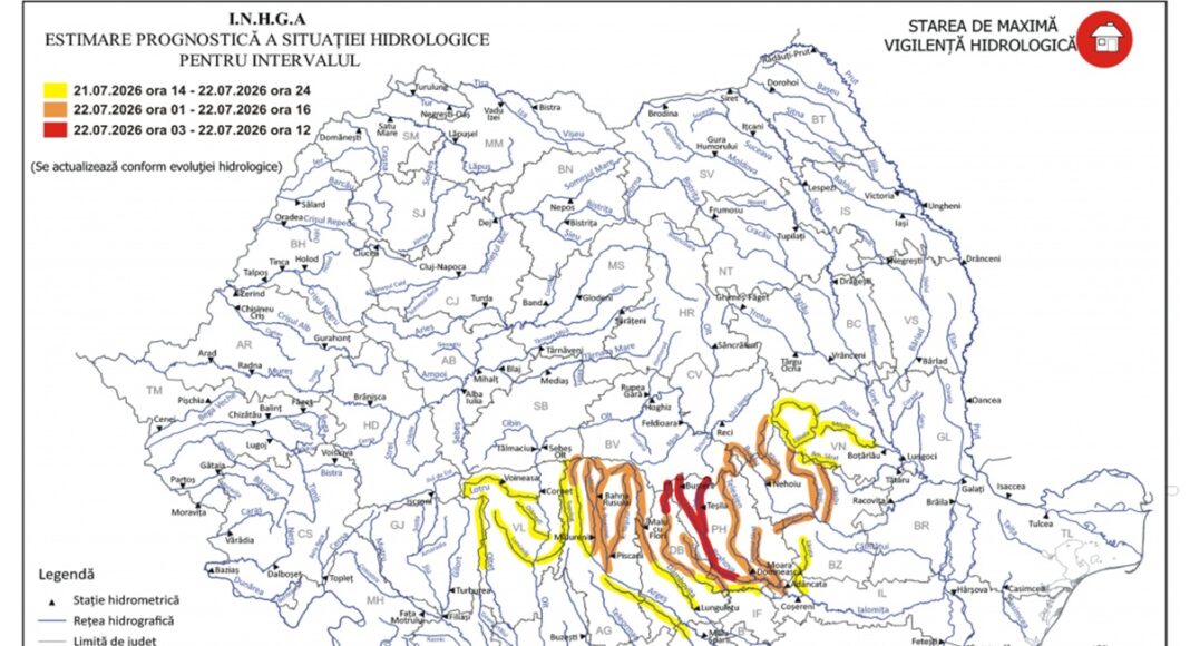 Cod roșu de viituri în Prahova. Când intră în vigoare alerta hidrologilor