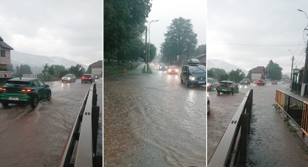 UPDATE Bușteni: femeia luată de ape, transportată la spital; pompierii verifică locuință cu locuință pe strada Libertății