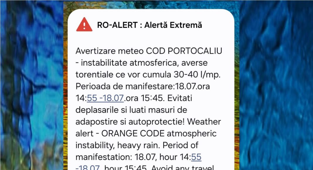 Ro-Alert. Alertă meteo cod portocaliu în Valea Doftanei: averse torențiale de 30-40 l/mp